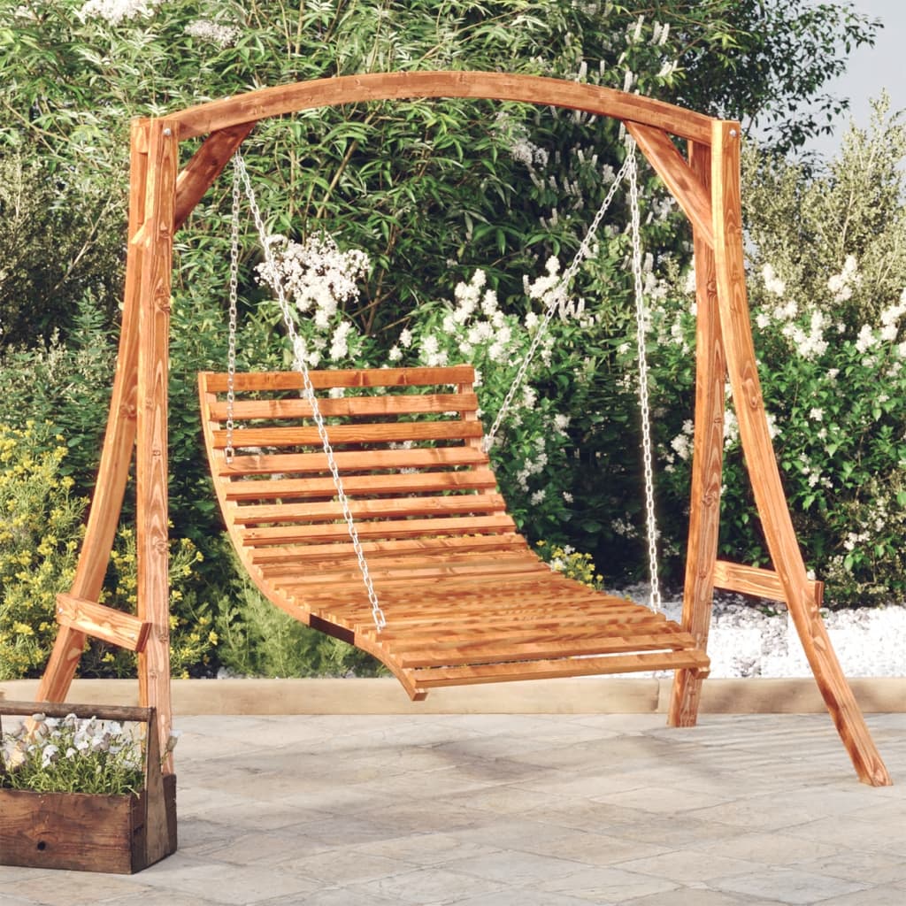 Letto A Dondolo In Legno Massello Di Abete Con Finitura In Teak