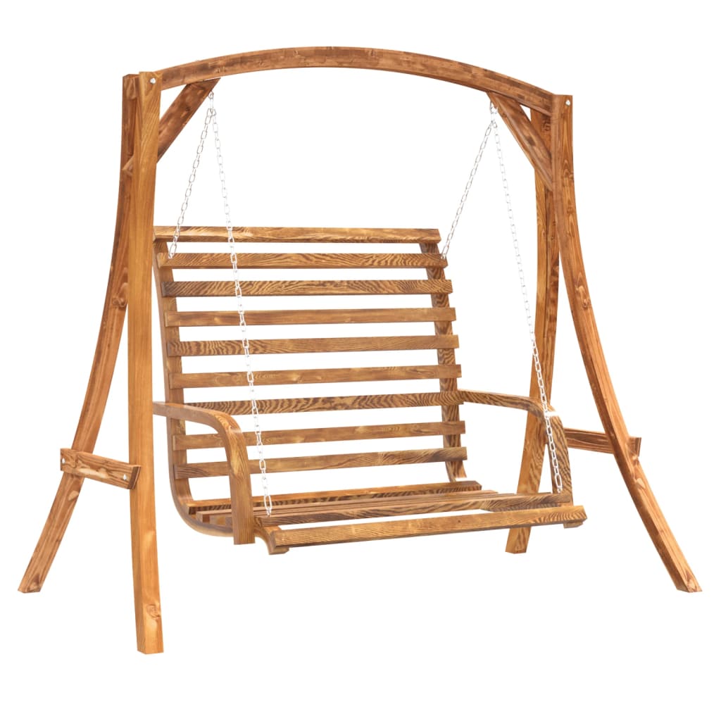 Panca A Dondolo In Legno Massello Di Abete Con Finitura In Teak