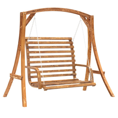 Panca A Dondolo In Legno Massello Di Abete Con Finitura In Teak