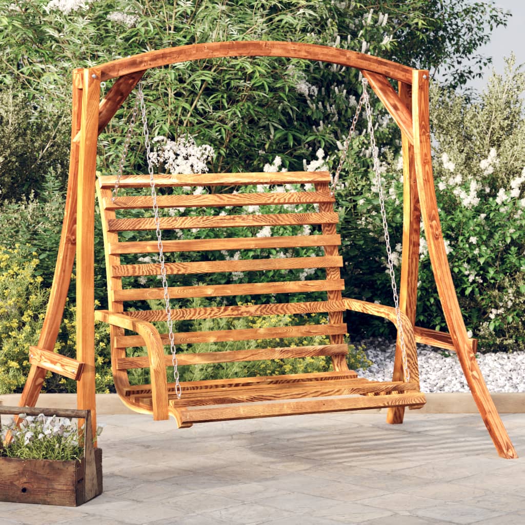 Panca A Dondolo In Legno Massello Di Abete Con Finitura In Teak
