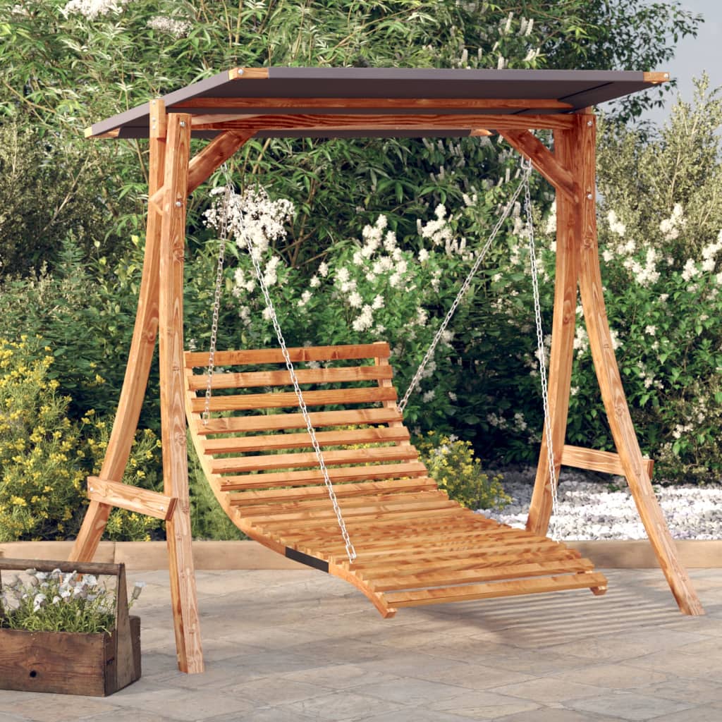 Letto A Dondolo Con Tetto Massello Di Abete Finitura In Teak