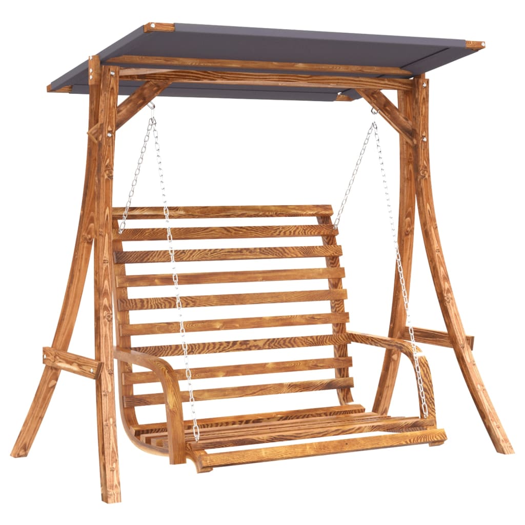 Panca A Dondolo Con Tetto Massello Di Abete Finitura In Teak