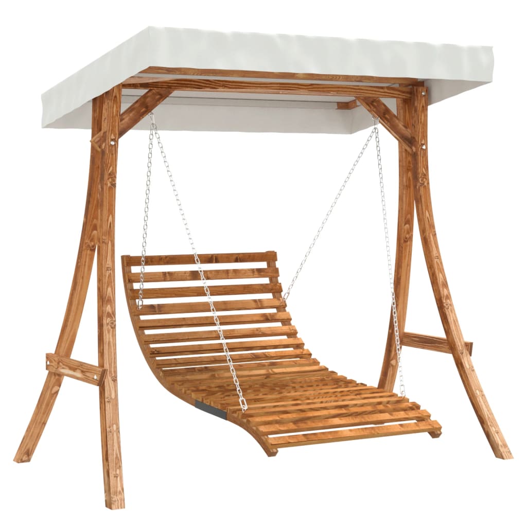Letto A Dondolo Con Tetto Massello Di Abete Finitura In Teak