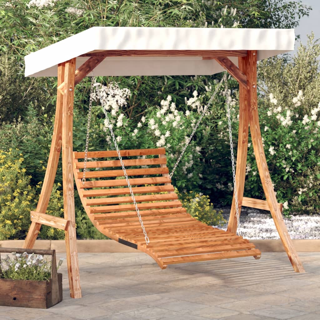 Letto A Dondolo Con Tetto Massello Di Abete Finitura In Teak