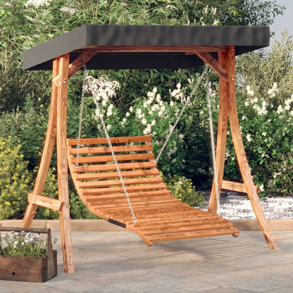 Letto A Dondolo Con Tetto Massello Di Abete Finitura In Teak