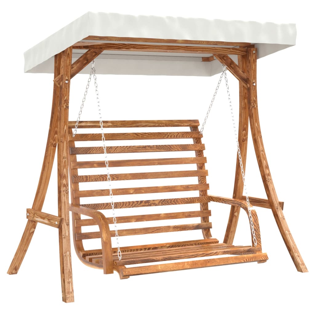 Panca A Dondolo Con Tetto Massello Di Abete Finitura In Teak