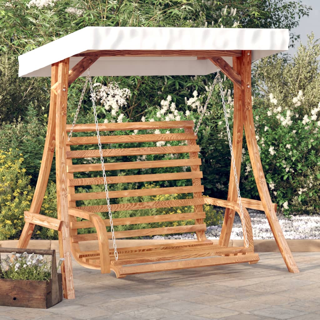 Panca A Dondolo Con Tetto Massello Di Abete Finitura In Teak