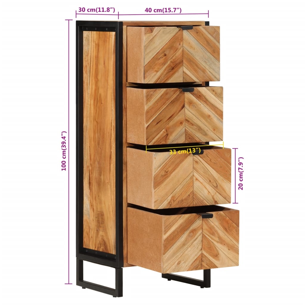 Mobile Da Bagno 40X30X100 Cm Legno Massello Di Acacia E Ferro
