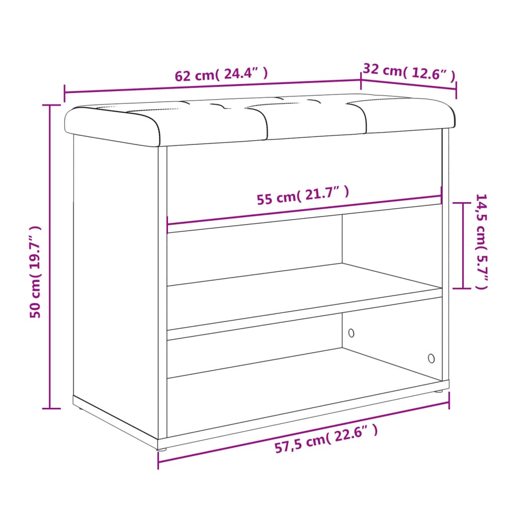 Panca Porta Scarpe Nera 62X32X50 Cm In Legno Multistrato