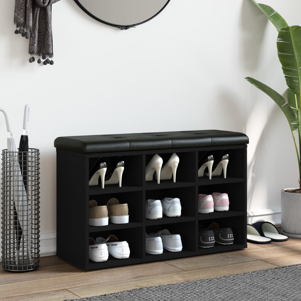 Panca Porta Scarpe Nera In Legno Multistrato Nero