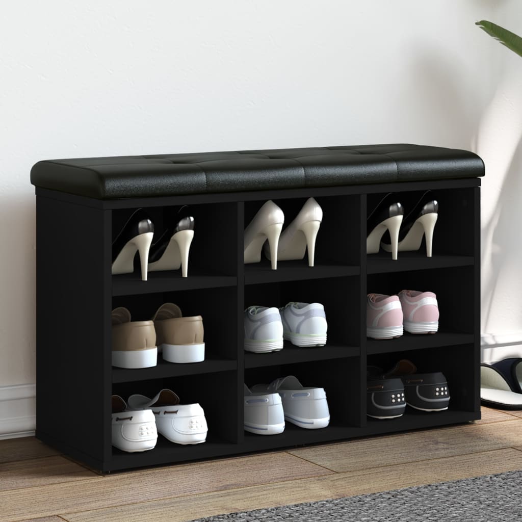Panca Porta Scarpe Nera In Legno Multistrato Nero