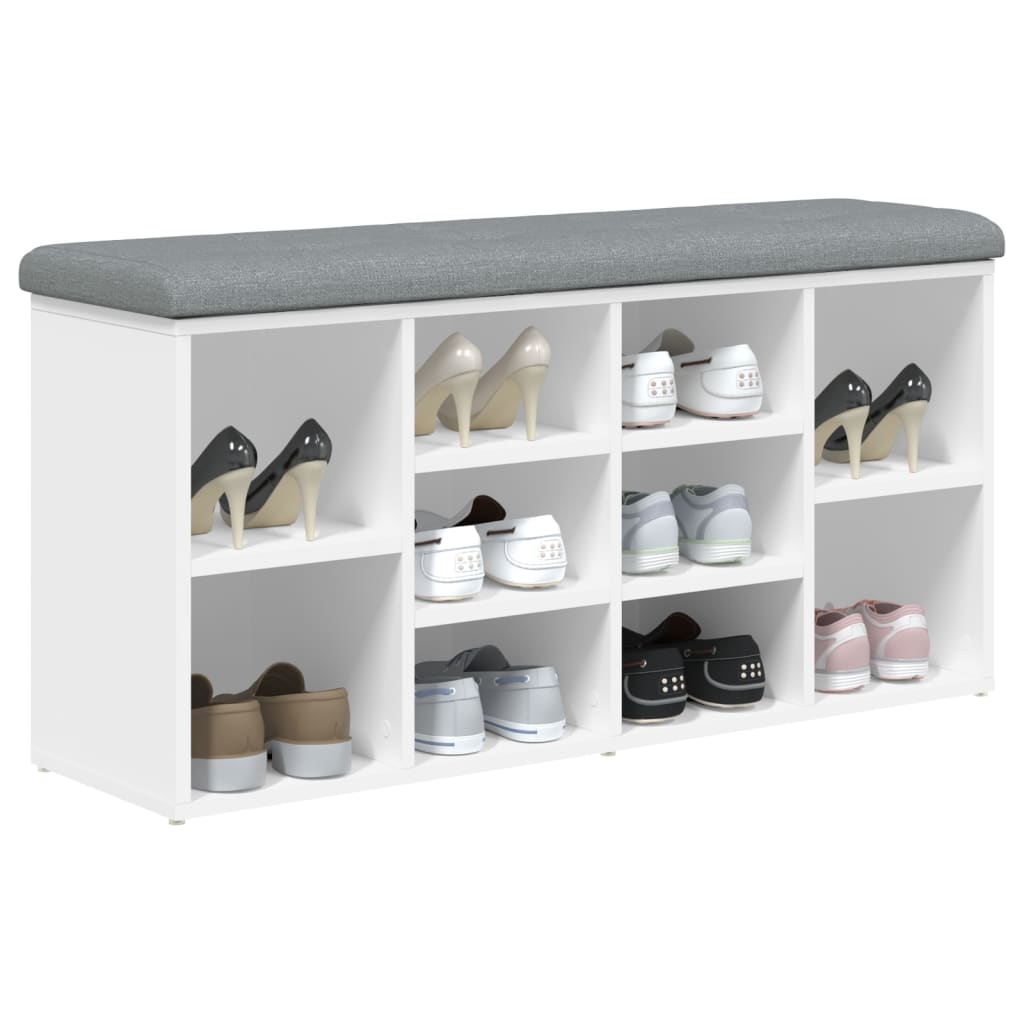 Panca Scarpiera Bianca 102X32X50 Cm In Legno Massello Di Argilla Rovere Fumo