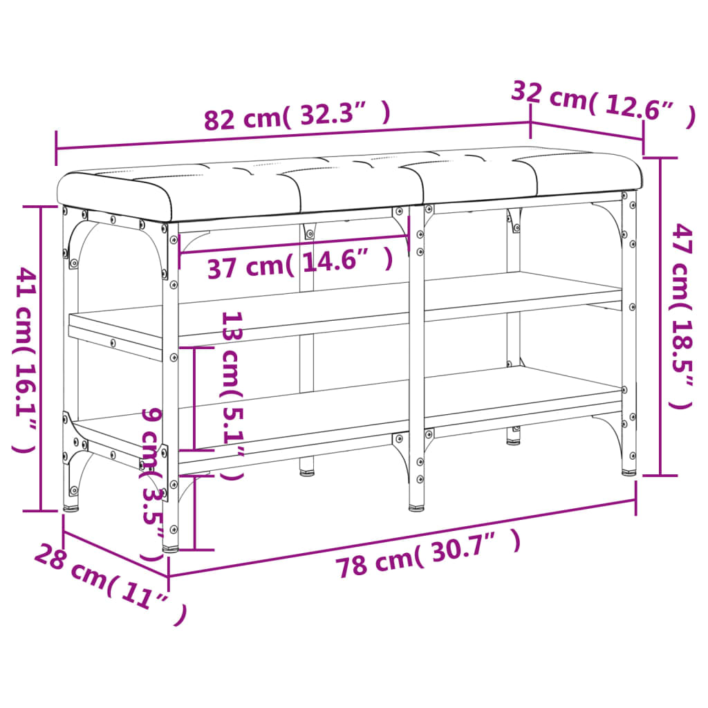 Panca Porta Scarpe Rovere Fumo 82X32X47 Cm In Legno Multistrato