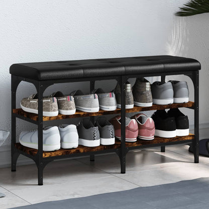 Panca Porta Scarpe Rovere Fumo 82X32X47 Cm In Legno Multistrato