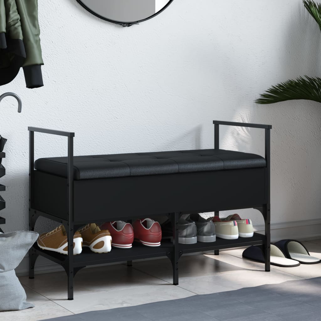 Panca Portaoggetti Nera 85,5X42X57,5 Cm In Legno Multistrato