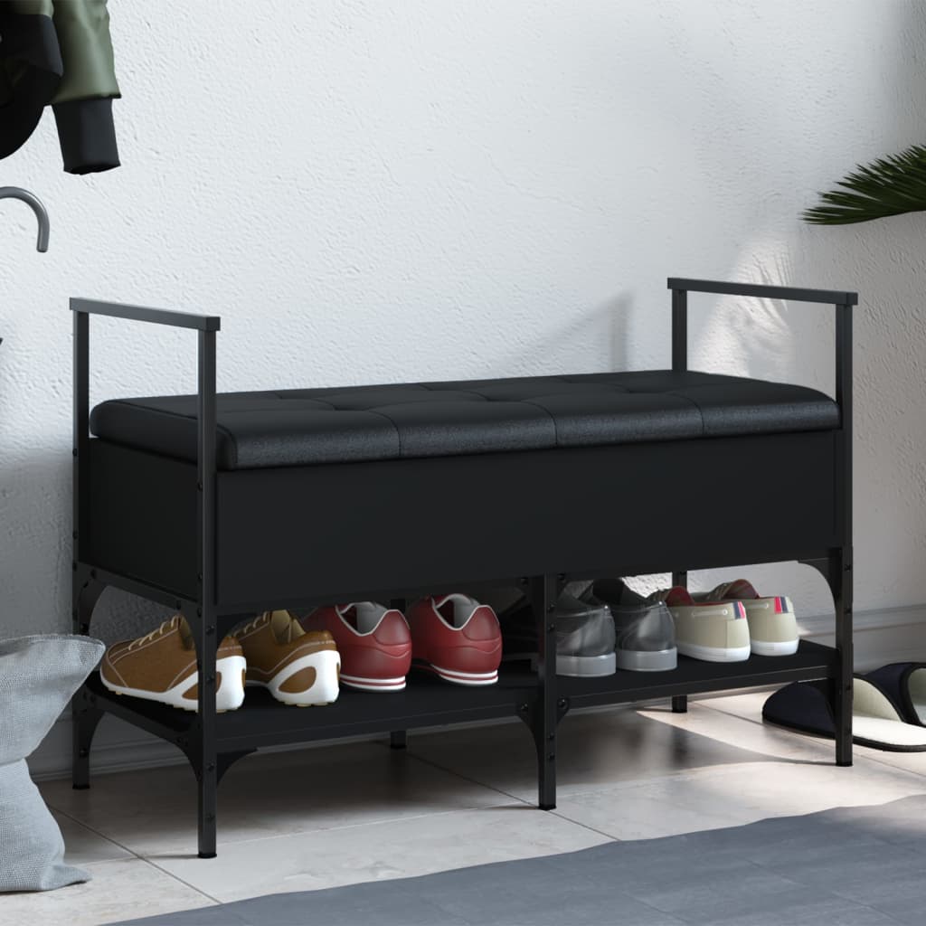 Panca Portaoggetti Nera 85,5X42X57,5 Cm In Legno Multistrato