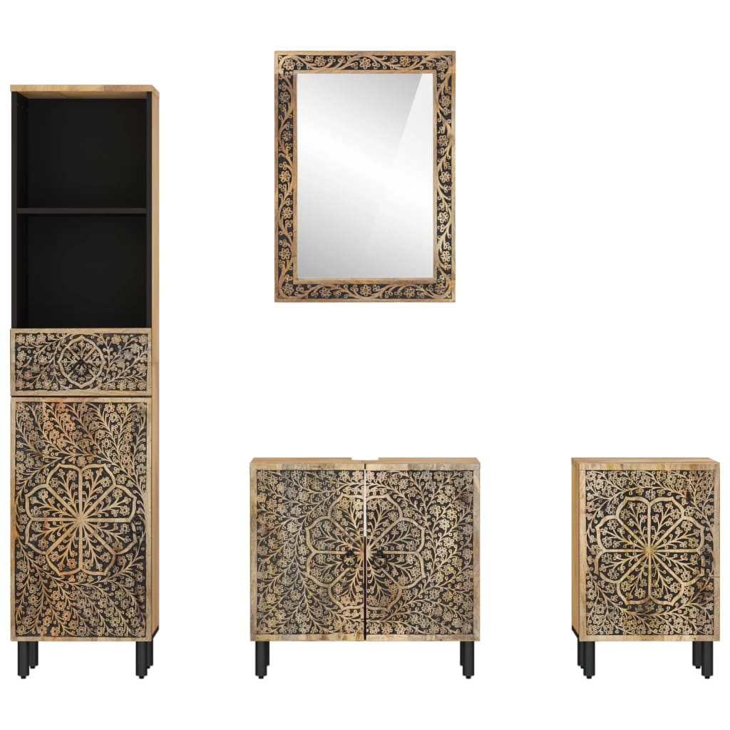 Set Mobili Da Bagno 4 Pz In Legno Massello Di Mango