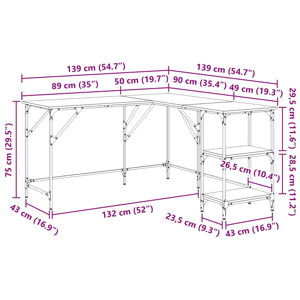Scrivania 139X139X75 Cm In Legno Multistrato