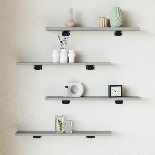 Mensole Parete 4Pz Grigio Sonoma 60X10X1,5Cm Legno Multistrato