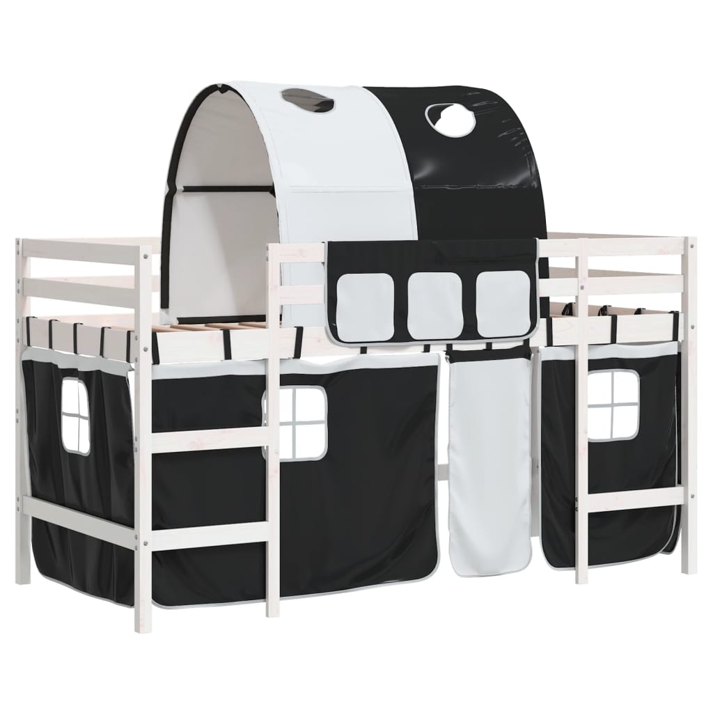 Letto A Soppalco Con Tunnel Bambini Bianco E Nero 90X200Cm Pino