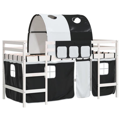 Letto A Soppalco Con Tunnel Bambini Bianco E Nero 90X200Cm Pino