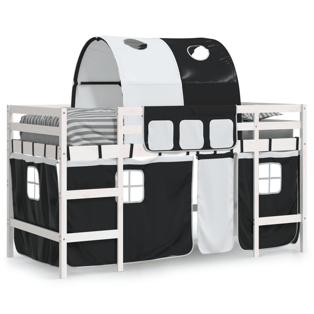 Letto A Soppalco Con Tunnel Bambini Bianco E Nero 90X200Cm Pino