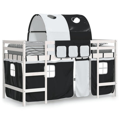 Letto A Soppalco Con Tunnel Bambini Bianco E Nero 90X200Cm Pino