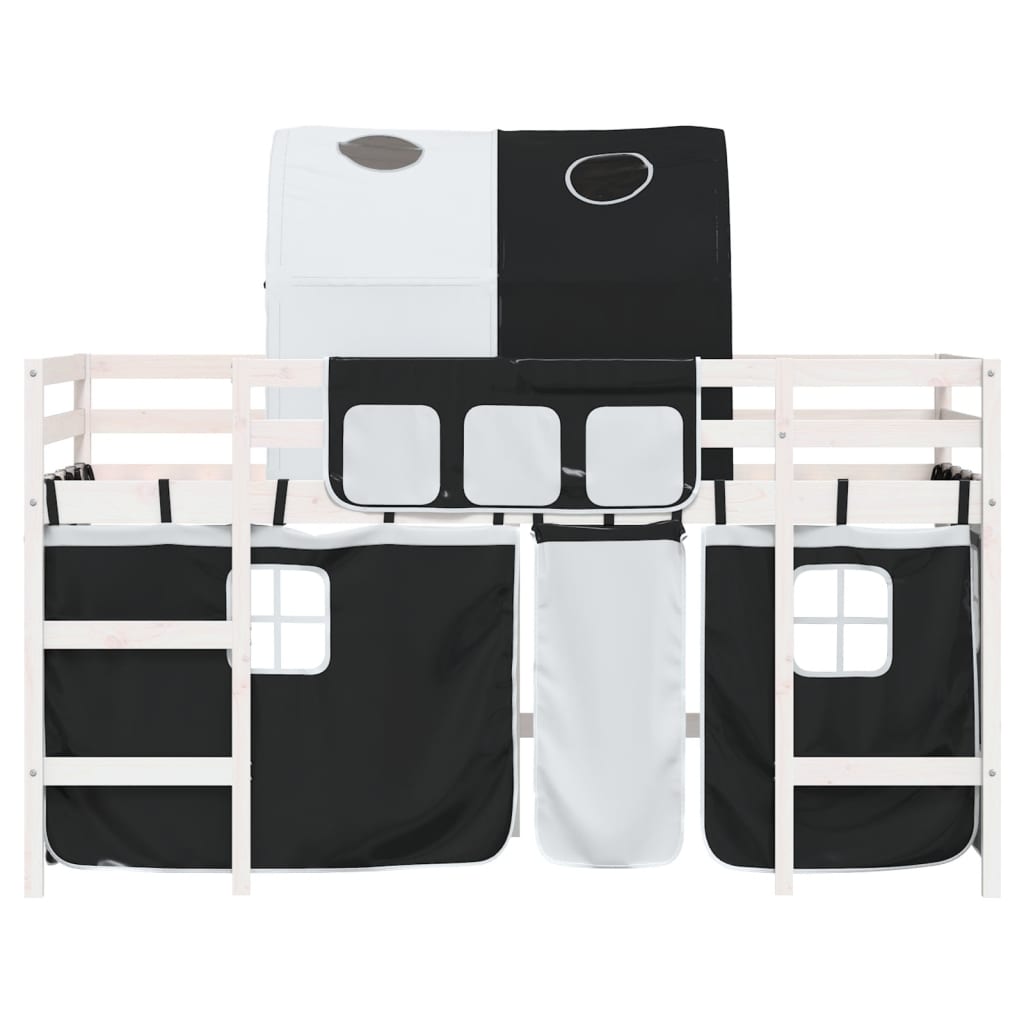 Letto A Soppalco Con Tunnel Bambini Bianco E Nero 90X200Cm Pino