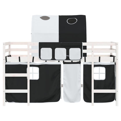 Letto A Soppalco Con Tunnel Bambini Bianco E Nero 90X200Cm Pino