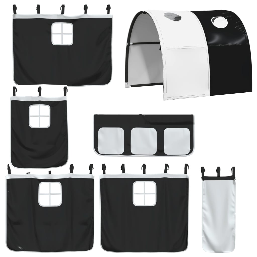 Letto A Soppalco Con Tunnel Bambini Bianco E Nero 90X200Cm Pino