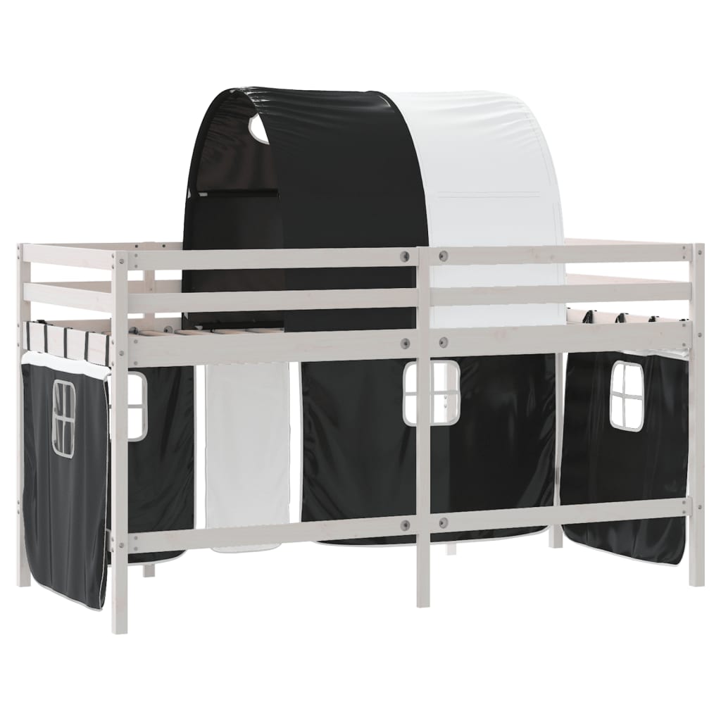 Letto A Soppalco Con Tunnel Bambini Bianco E Nero 90X200Cm Pino
