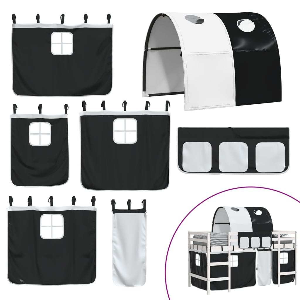 Letto A Soppalco Con Tunnel Bambini Bianco E Nero 90X200Cm Pino