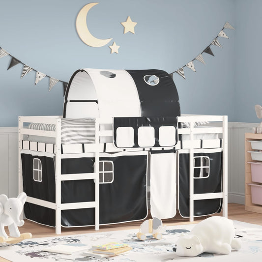 Letto A Soppalco Con Tunnel Bambini Bianco E Nero 90X200Cm Pino