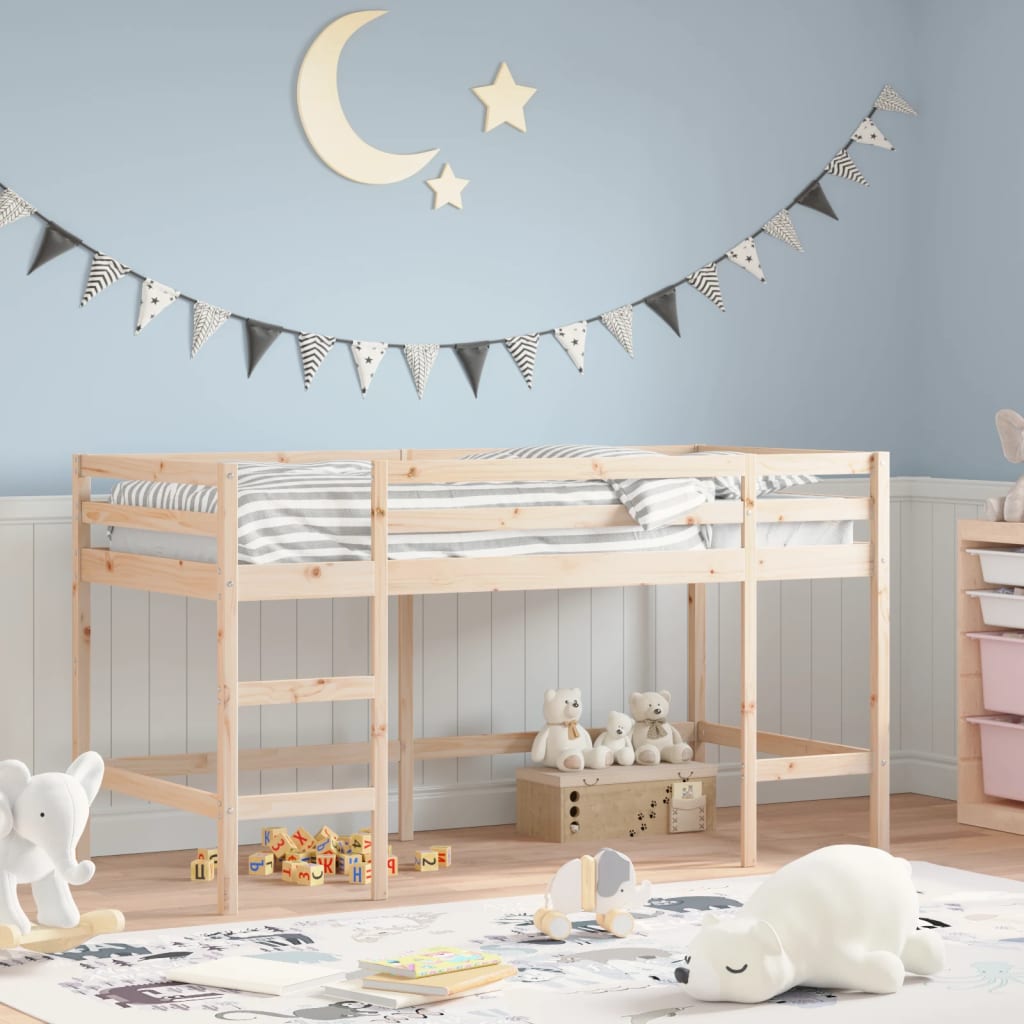 Letto Soppalco Con Scala Bambini Marrone 80X200Cm Massello Pino