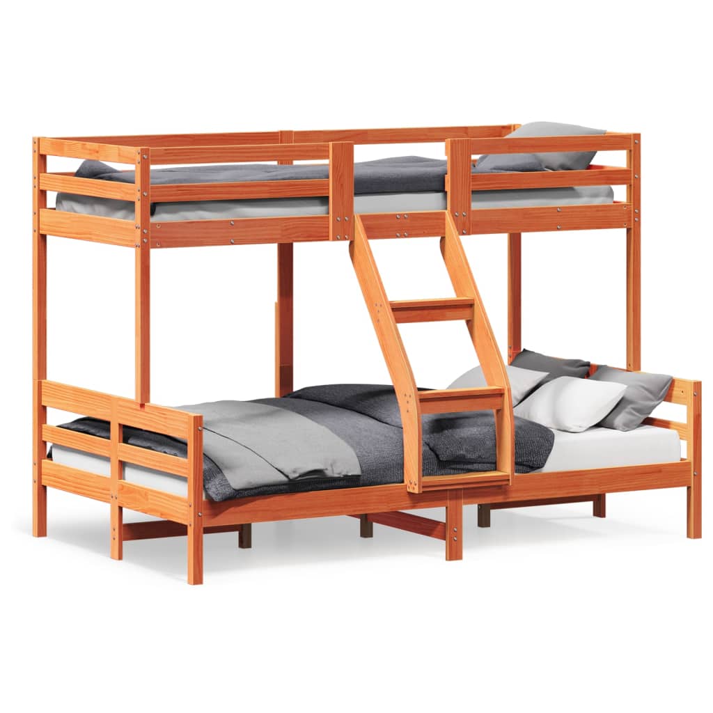 Letto A Castello 80X200/120X200 Cm Marrone Cera Massello Pino