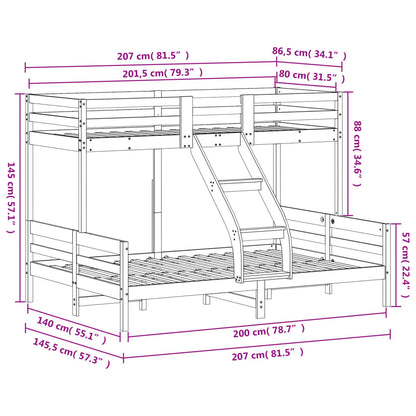 Letto A Castello 80X200/140X200 Cm In Legno Massello Di Pino