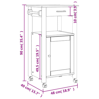 Carrello Da Cucina Monza 48X40X88,5 Cm In Legno Massello Di Pino