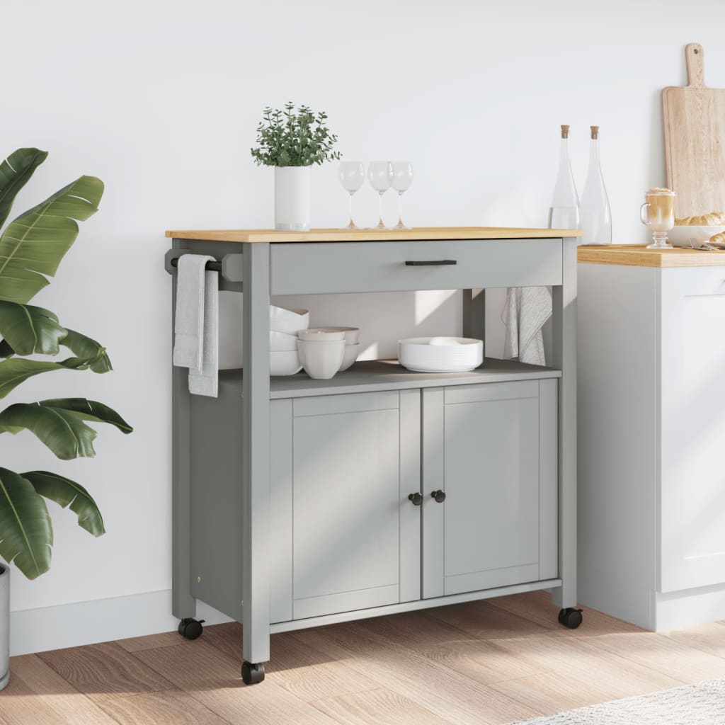 Carrello Da Cucina Monza 84X40X88,5 Cm In Legno Massello Di Pino Bianco