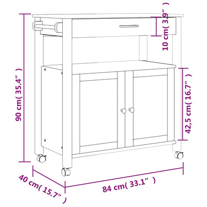 Carrello Da Cucina Monza 84X40X88,5 Cm In Legno Massello Di Pino Bianco