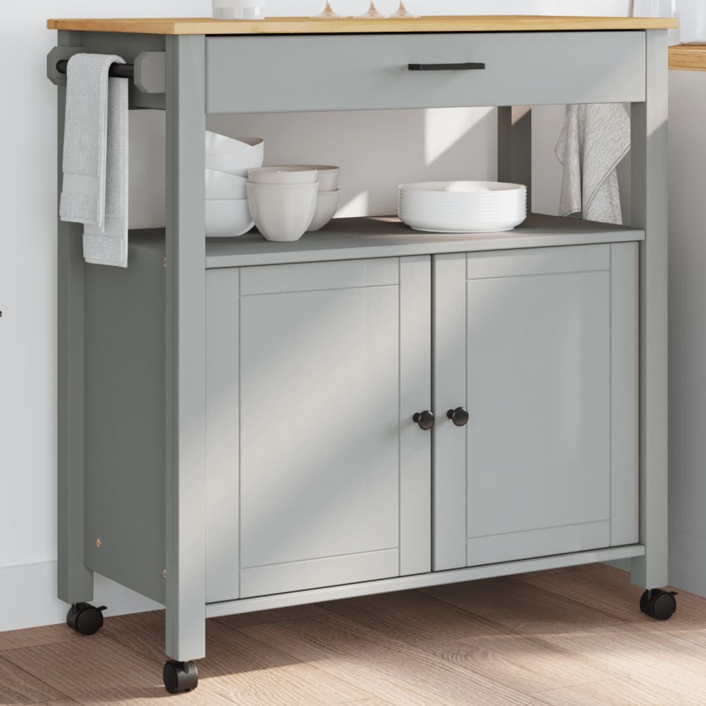 Carrello Da Cucina Monza 84X40X88,5 Cm In Legno Massello Di Pino Bianco