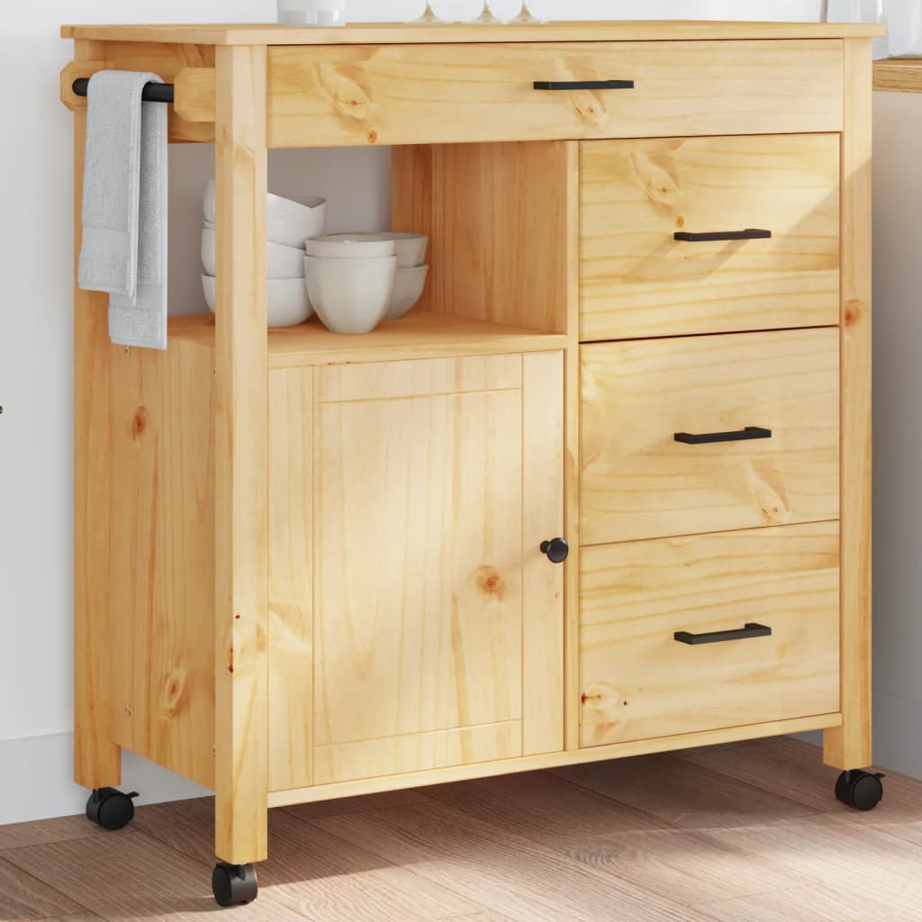 Carrello Da Cucina Monza 84X40X88,5 Cm In Legno Massello Di Pino