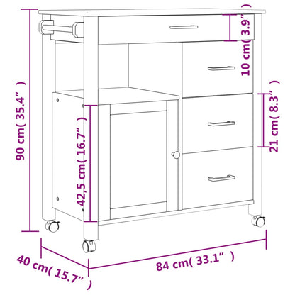 Carrello Da Cucina Monza 84X40X88,5 Cm In Legno Massello Di Pino