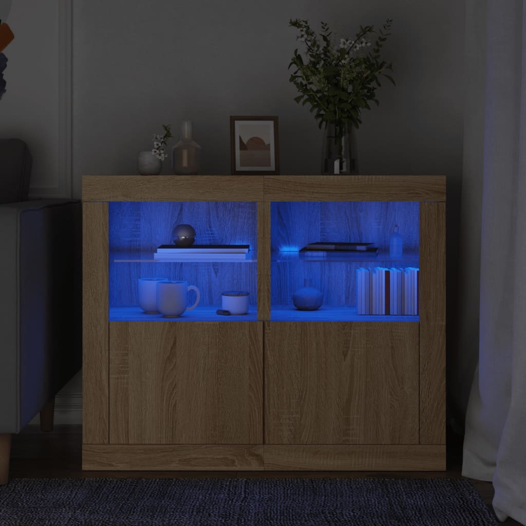 Armadietti Con Luci Led 2Pz Bianchi In Legno Multistrato