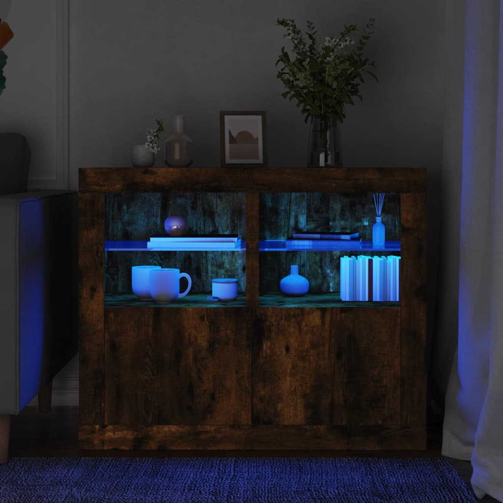 Armadietti Con Luci Led 2Pz Bianchi In Legno Multistrato