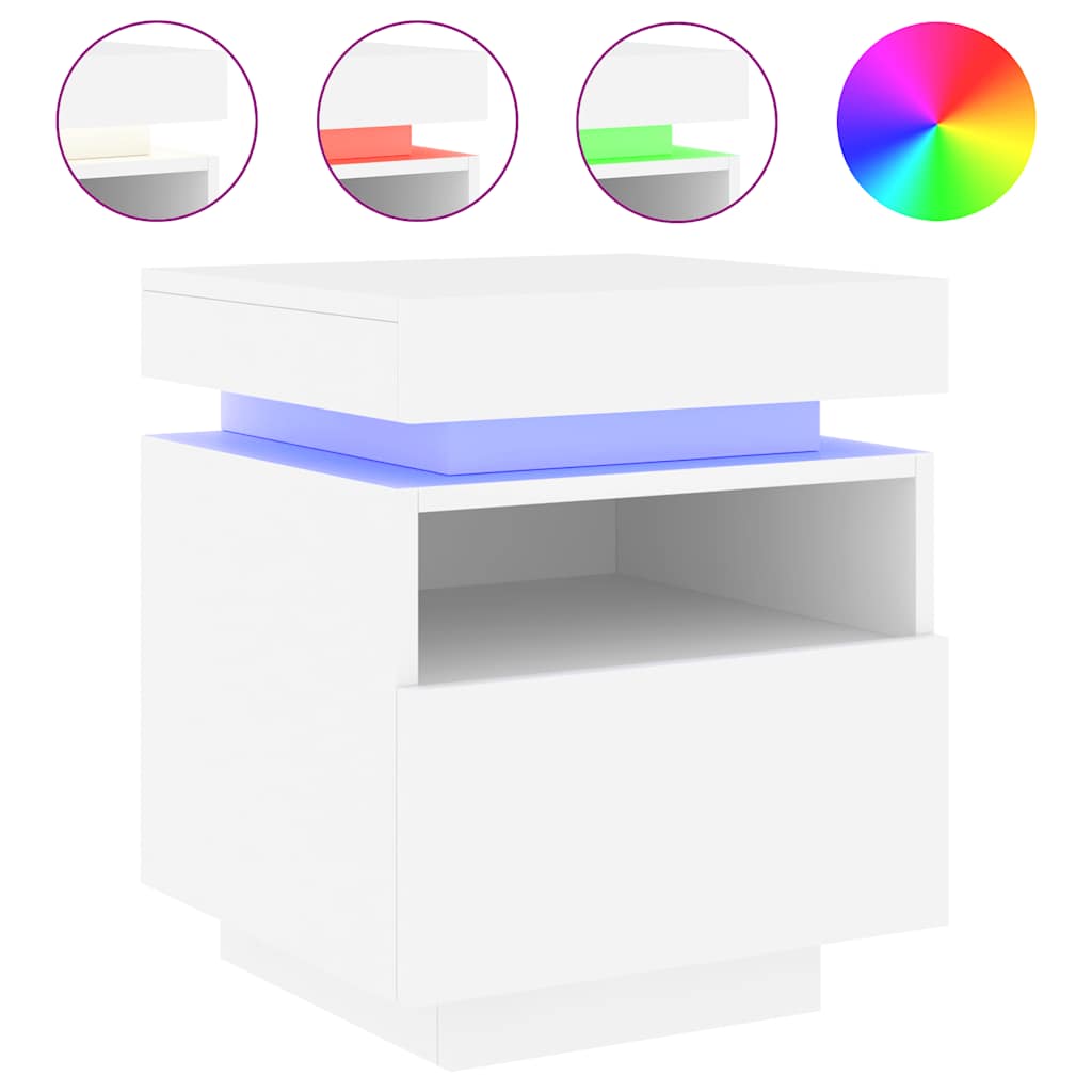 Comodino Con Luci Led 40X39X48,5 Cm Bianco
