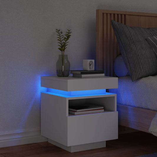 Comodino Con Luci Led 40X39X48,5 Cm Bianco