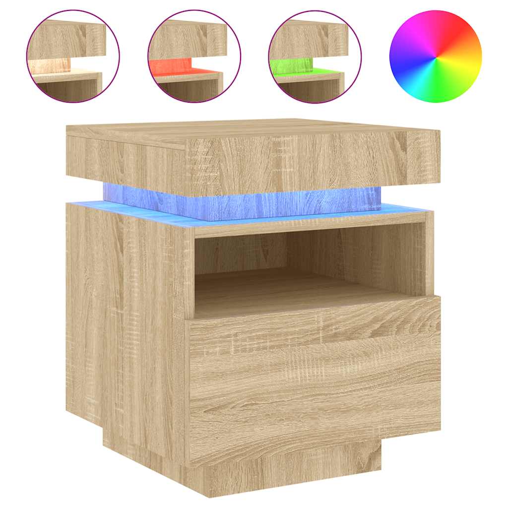 Comodino Con Luci Led 40X39X48,5 Cm Rovere Sonoma