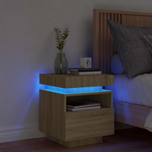Comodino Con Luci Led 40X39X48,5 Cm Rovere Sonoma