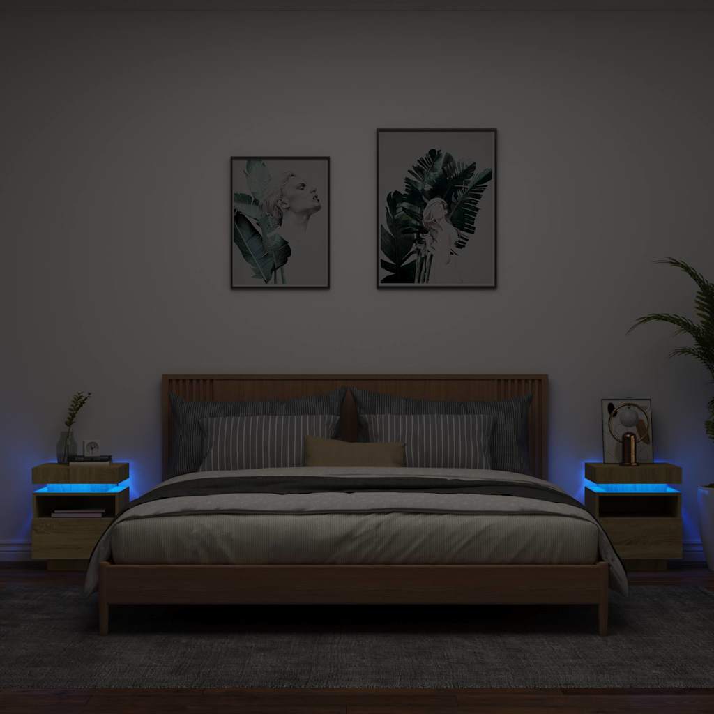 Comodino Con Luci Led 40X39X48,5 Cm Rovere Sonoma