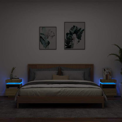 Comodino Con Luci Led 40X39X48,5 Cm Rovere Sonoma